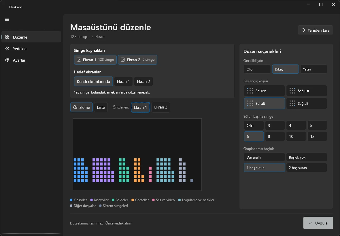 Desksort önizleme ekranı